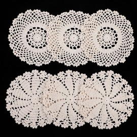 6 PCS Crochet Doilies, Lace Doilies, 7 Inch Doilie for Crafts, Round Cotton Lace Handmade Placemats and Coasters, Vintage Table Decor for Kitchen Dining Wedding Party