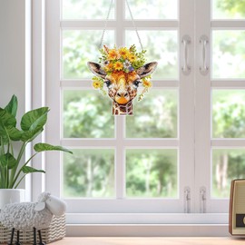 Skyboda Giraffe Diamond Art Hanging Kit for Adult, Special Shaped Rhinestone, Double Sided DIY Acrylic Diamond Art Painting Window Pendants Home Garden Wall Hanging Kits Hanging Ornament