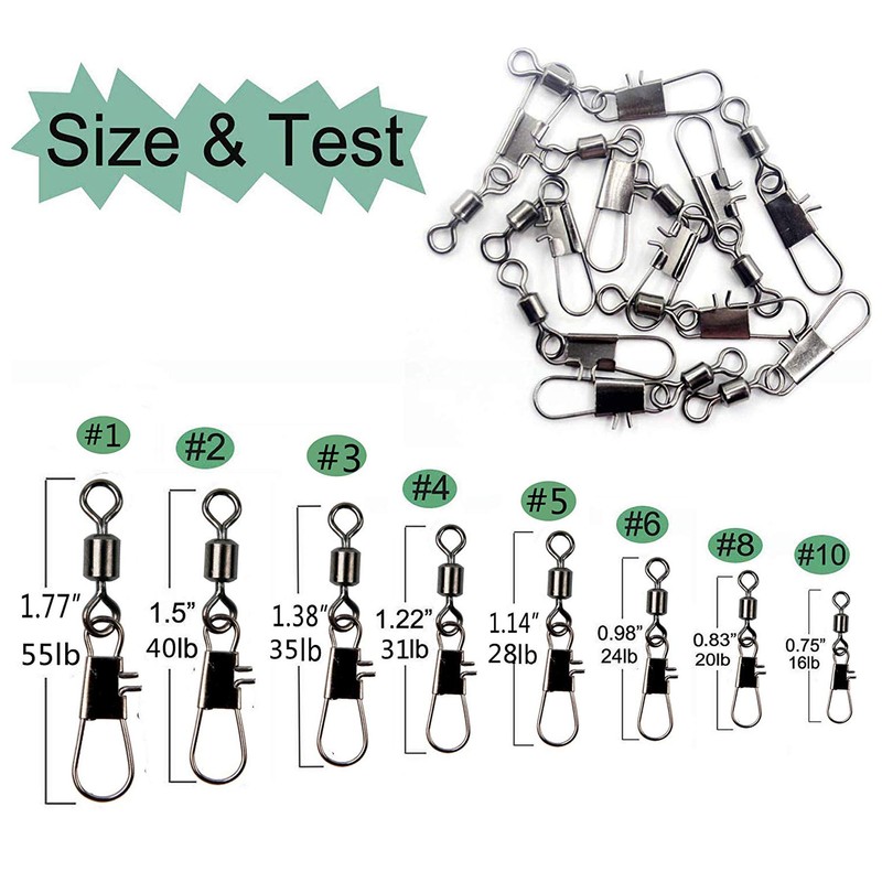 JSHANMEI ®100pcs/lot Ball Bearing Rolling Swivel with Interlock Snap Fishing