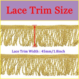 Tibaoffy Long 10 Yard Wide 45mm/1.8Inch Gold Fringe Tassel Ribbon Trim Lace Fringe Tassel Decorated Lace for DIY Craft Sewing Fabric, Crafts and Sewing（Gold）