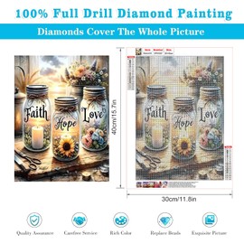 EIBEILI 5D Diamond Art Kits for Adults,Faith,Hope,Love Diamond Painting for Beginners Round Full Diamond Art Kits,DIY Wishing Bottle Diamond Pictures Gemstone Art and Crafts Home Decor 12x16inch