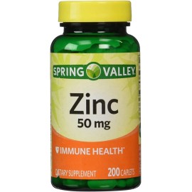 ZINC 50 mg Spring Valley - Suplento de Alta Potencia para Refuerzo Inmunolgico - Salud de la Piel y Metabolismo -200 Tabletas                         