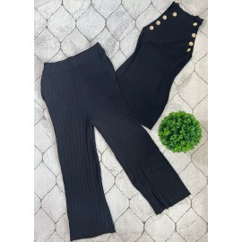 DAIMARAN Rome Women's Suit  Matching Set 2 Pieces Black Tank Top + Pants Capri S