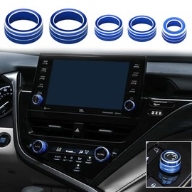 Thor-Ind 5pcs Center Console AC Air Conditioning Radio Audio Function Rear Mirror Knob Button Switch Cover Trim Compatible with Toyota Camry 2018 2019 2020 (Blue, 2021-2023)