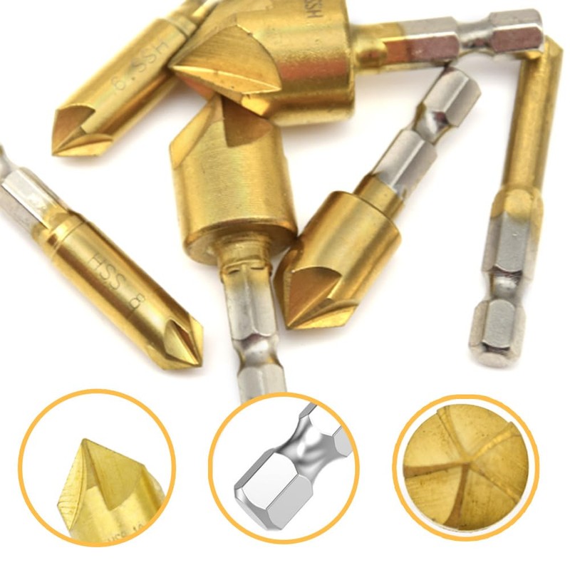 Ruidee 6 Pcs Countersink Drill Bits Set Hex Shank Wood