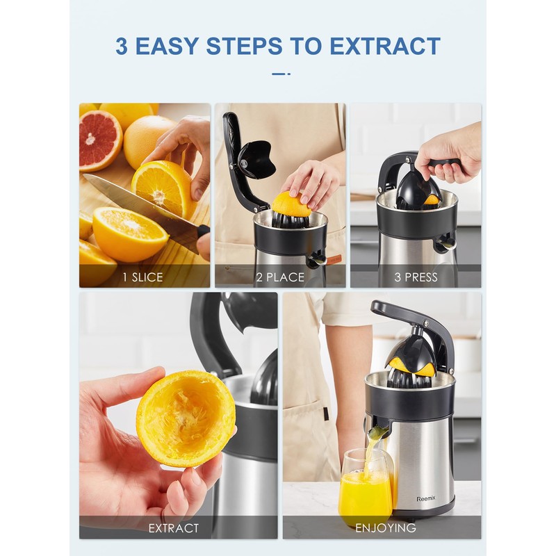 Electric Citrus Juicer Squeezer, Orange Juicer with Two Interchangeable Cones,