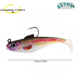 ASYHV 3D Realistic Leaded Soft Fishing Lure - Pre-Rigged Paddle Tail Swimbait for Mandarin Fish, Bass and More - Sinking Bait for Freshwater in Saltwater, 3 Pieces (Painted Brown)
