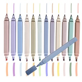 Pastel Highlighters Aesthetic,12 pcs (5,9 in x 0,47 in) Highlighter Pastel double ended,Highlighters Assorted Colors, Bible Highlighters, Office Desk Accessories for Journaling