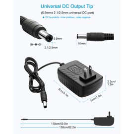 ALITOVE 12V DC Power Supply 2A Universal AC Adapter, 100-240 50/60Hz to 12 Volt 2Amp Transformer DC 12V Power Adapter Cord 5.5 x 2.5mm/2.1mm Plug with Wiring Terminal, 4.9FT Cord