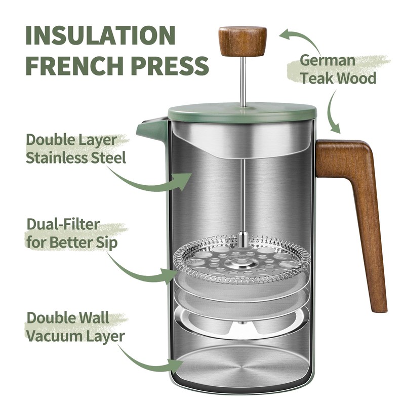 French Press Coffee Maker, 34oz Stainless Steel Green Coffee Press