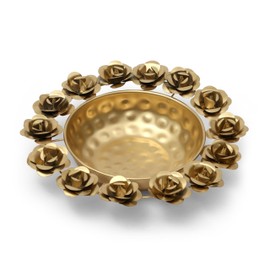 Decorative Metal Bowl with Diya Design, Golden colour,Uruli, urli with bowl, /Candle Festive Decor urli/urli with stand -Event/wedding/Diwali/Christmas decoration (Rose urli)