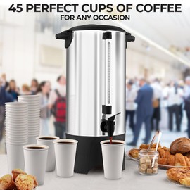 Zulay Commercial Coffee Maker Stainless Steel - 45 Cup Coffee Urn With Twist-Lock Lid & Cool-Touch Handles - Quick-Brewing Coffee Maker With Keep-Warm Mode For Events & Catering - Silver