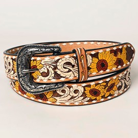 American Darling Beautifully Hand Tooled Tan Genuine American Leather Belt Men and Women Western Belt with Removable Buckle
