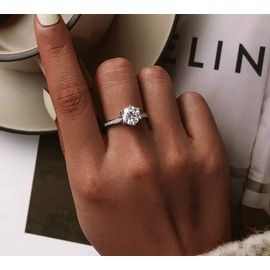 PAHALA 925 Sterling Silver Simple Round Cut Cubic Zircon Finger Wedding Party Engagement Ring (8)