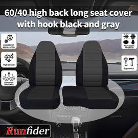 runfider 2Pcs 60/40 Cloth High Back Bench Seat Cover Black & Gray Fit for Ford Ranger XLT Front 1998 1999 2000 2001 2002 2003 (Without Console Cover)