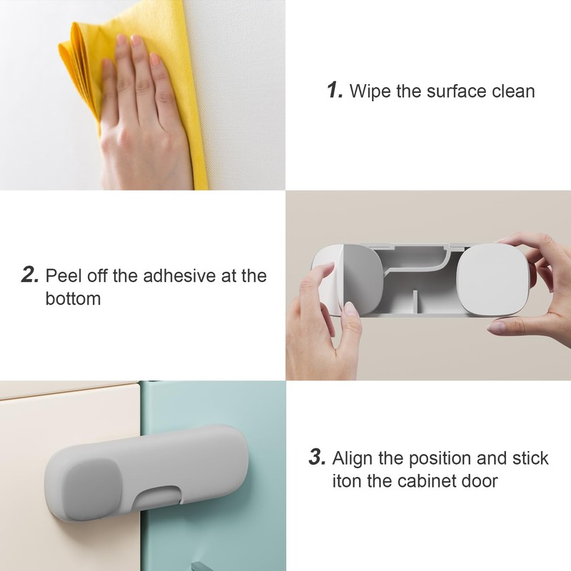 Child Proof Cabinet Locks,Adhesive Refrigerator Lock Baby Proofing,Multi-Use No Drilling