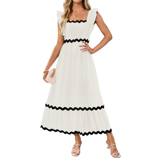 ZESICA Women's Summer Sleeveless Ruffle Dresses Square Neck Backless Boho