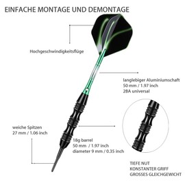 sanfeng Darts, Darts with Plastic Tip for Electronic Dartboard, 18/20 Grams, Soft Dart Set, 3 Darts + Extra Shaft Flights, Dart Tips, 50 Anti-Loss Rubber Rings