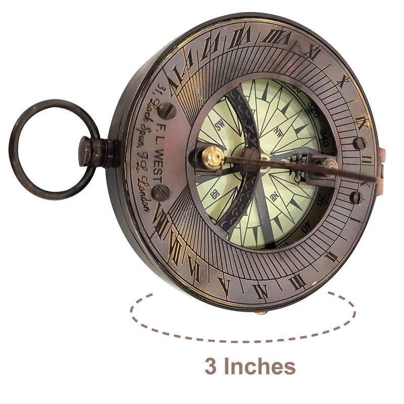 Nautical Maritime Brass Sundial Compass Side Lock Antique Pocket Navigation