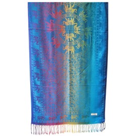 Bijoux de Ja Woven Rainbow color Elephant in Circle Pride Soft Fringe Pashmina Shawl Scarf Wrap (Rainbow 7)