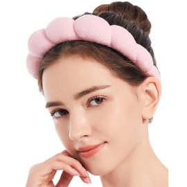 Makeup Headband for Women,Mimi and Co Spa Headband Skincare Headband,Sponge & Terry Towel Cloth Fabric Headband for Skincare,Makeup Removal, Shower, Skincare. (Pink)
