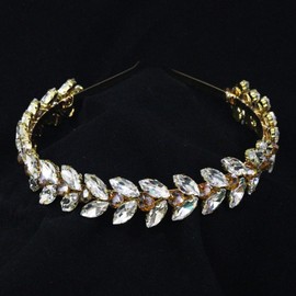 Brihasory Green Rhinestone Headband Wedding Hair Accessories for Brides Tiaras for Women and Girls Goddess Costume Hair Decoration Party Prom Bridesmaid Gifts(Gold)