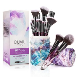 DUAIU Makeup Brushes Set 15 Premium Synthetic Bristles Crystal Handle Kabuki Foundation Brush Face Lip Eye Makeup Brush Set Professional with Starry Gift Box (Purple)