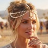 Yokawe Bohemian Beaded Head Chain,Turquoise Pearl Headpiece,Festival Hair Accessory (White)