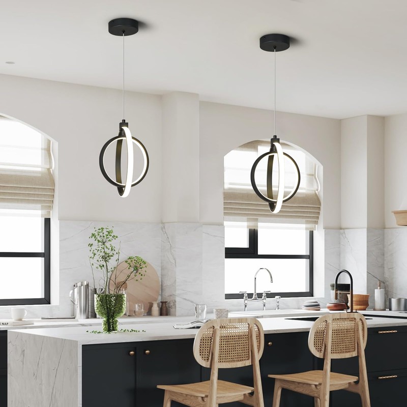 BNHHLZ Modern LED Chandelier Black Ring Pendant Light Fixtures 4000K