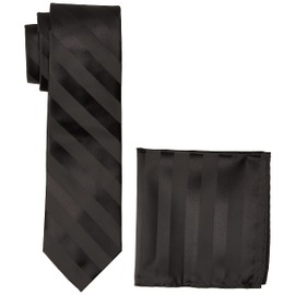 STACY ADAMS mens Solid Woven Formal Stripe tie sets, Black, One Size US