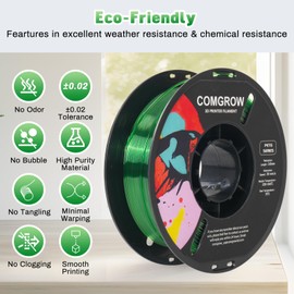 Comgrow PETG 3D Printer Filament 1.75mm, High Precision and Tough 3D Printer Filament 1kg (2.2LBS), Dimensional Accuracy +/- 0.02 mm, Fit Most 3D Printers Gradient Green White