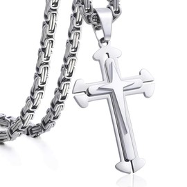 Trendsmax Cross Pendant Necklace Mens Boys Stainless Steel Silver Byzantine Chain 30inch