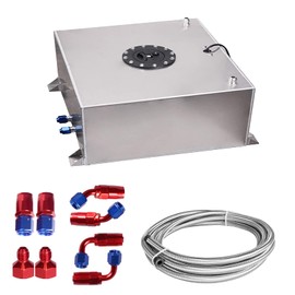 Edicapo Universal 15 Gallon 60L Fuel Cell Tank Polished Aluminum Silver with Cap/Level Sender/12FT Oil Feed Line