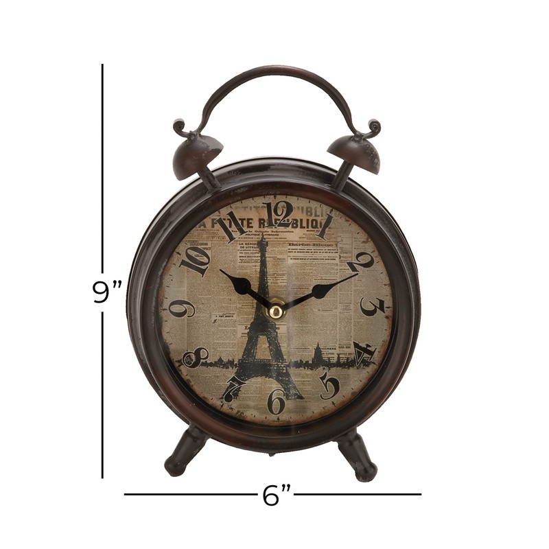 Deco 79 Metal Eiffel Tower Clock with Bell Style Top,