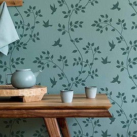 Morning Song Wall Stencil - Vine and Bird Stencil for Walls – Vine Stencil Designs – Reusable Stencil for Painting Walls and Floors – Try Stencil Instead of Wallpaper and Save Lots on Room Makeover