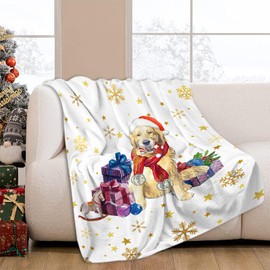 JOOCAR Christmas Golden Retriever Throw Blanket Funny Dog Blanket Winter Festival Gift Cozy Soft Lightweight Flannel Plush Blankets for Bed Couch Living Room Sofa Chair,50x60 Inch
