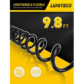 LUMITECO 9.8 FT Extension Recoil Air Hose Adapter, Clip-On Air Chuck w/Presta Valve Adapter & Flexible PU Hose for Air Compressor Attachments, Tire Inflator Pump Air Hose Nozzle for Car Motorcycle