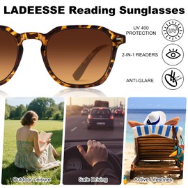 LADEESSE 3 Pack Reading Sunglasses for Women Men–UV400 Full Lens Lightweight Sun Readers (Not Bifocal) (3.50)