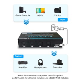 BlueRigger Digital Toslink Optical 3x1 Switch - (LPCM 2.0, SPDIF Optical Audio Switcher with IR Remote Control, 3 in 1 Fiber Optic Switch) - Compatible with Gaming Console, HDTV, Amplifier, Soundbar