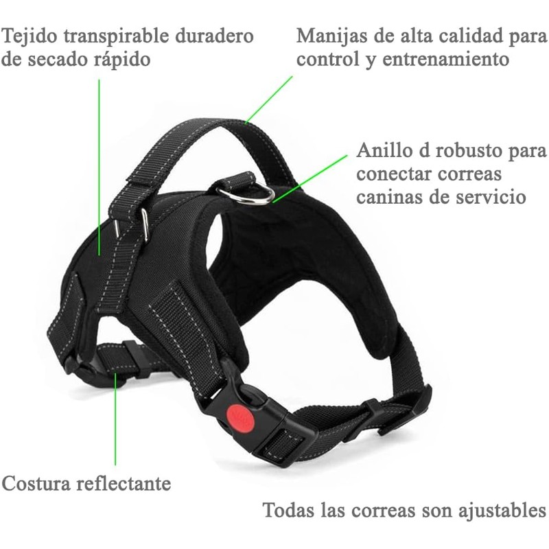 Arnés para Perro Ajustable con Correa de 1.5m Incluida, Negro,