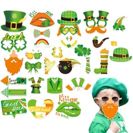 EULAPGOE 30 Pcs St Patrick’s Day Irish Party Photo Booth Props Accessories St Patricks Day Decorations Party Shamrock Decorations Ireland Irish Decoration