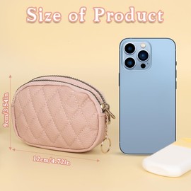 Small Purse, Double Zipper Quilted Coin Purse - Rhombic Embroidery Thread Small Wallet for Women Girls, Perfect for Cash, Cards & Change (Pink)