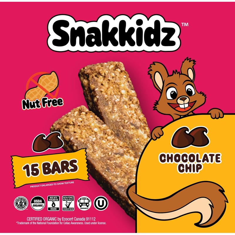 Snakkidz Organic Chewy Granola Bar, 15 Count (0.85oz Each), Nut