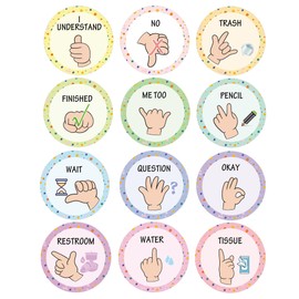 Well tile 24 Pack Boho Classroom Hand Signals Posters Classroom Seat Signals Decors Language Cutout Visual Seat Signal for Home School Kindergarten