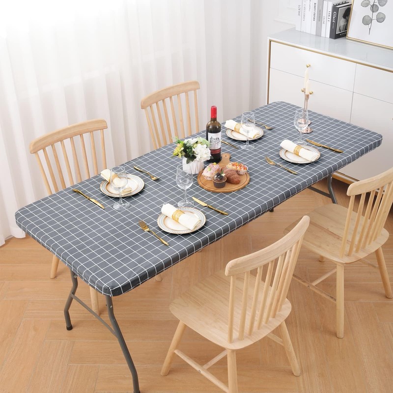Spotjoy Rectangle Table Cloth, Elastic Fitted Flannel Backed Plastic Table