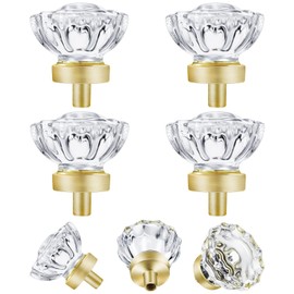 SHINY HANDLES Crystal Drawer Knobs Vintage 4 Pack, Glass Knobs for Cabinets and Drawers,Dresser, Kitchen Bathroom Cupboard, Brushed Brass(37×36mm, Round), Satin Brass