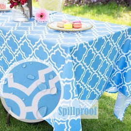 Eternal Beauty 132x178cm Recatngle Blue Plaid Indoor Outdoor Waterproof Tablecloth with Umbrella Hole and Zipper for Patio Garden Party and BBQ (52x70 Inch)