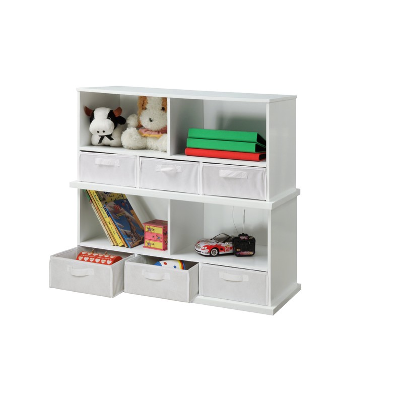 Stackable 5 Shelf Storage Organizing Cubby with 3 Fabric Baskets