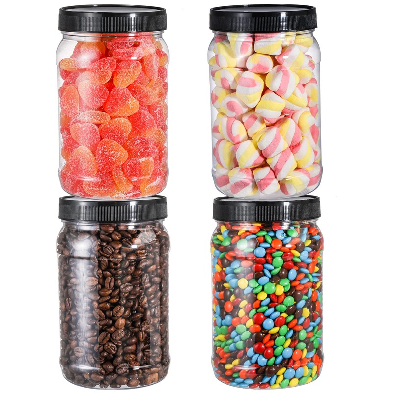 Fasmov 9 Pack 32 Oz Plastic Jars with Black Lids,