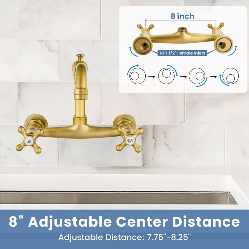 Airuida Wall Mounted 8 Inch Center Kitchen Sink Faucet Commercial